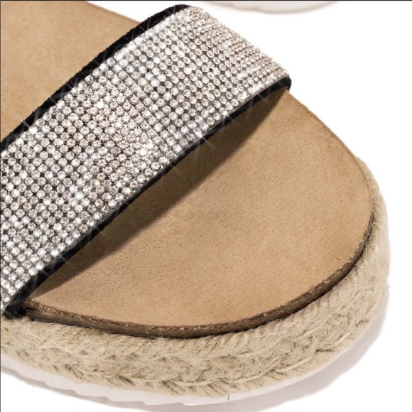 Rhinestone Open Toe Espadrille Wedge Sandals - Picture 2 of 2